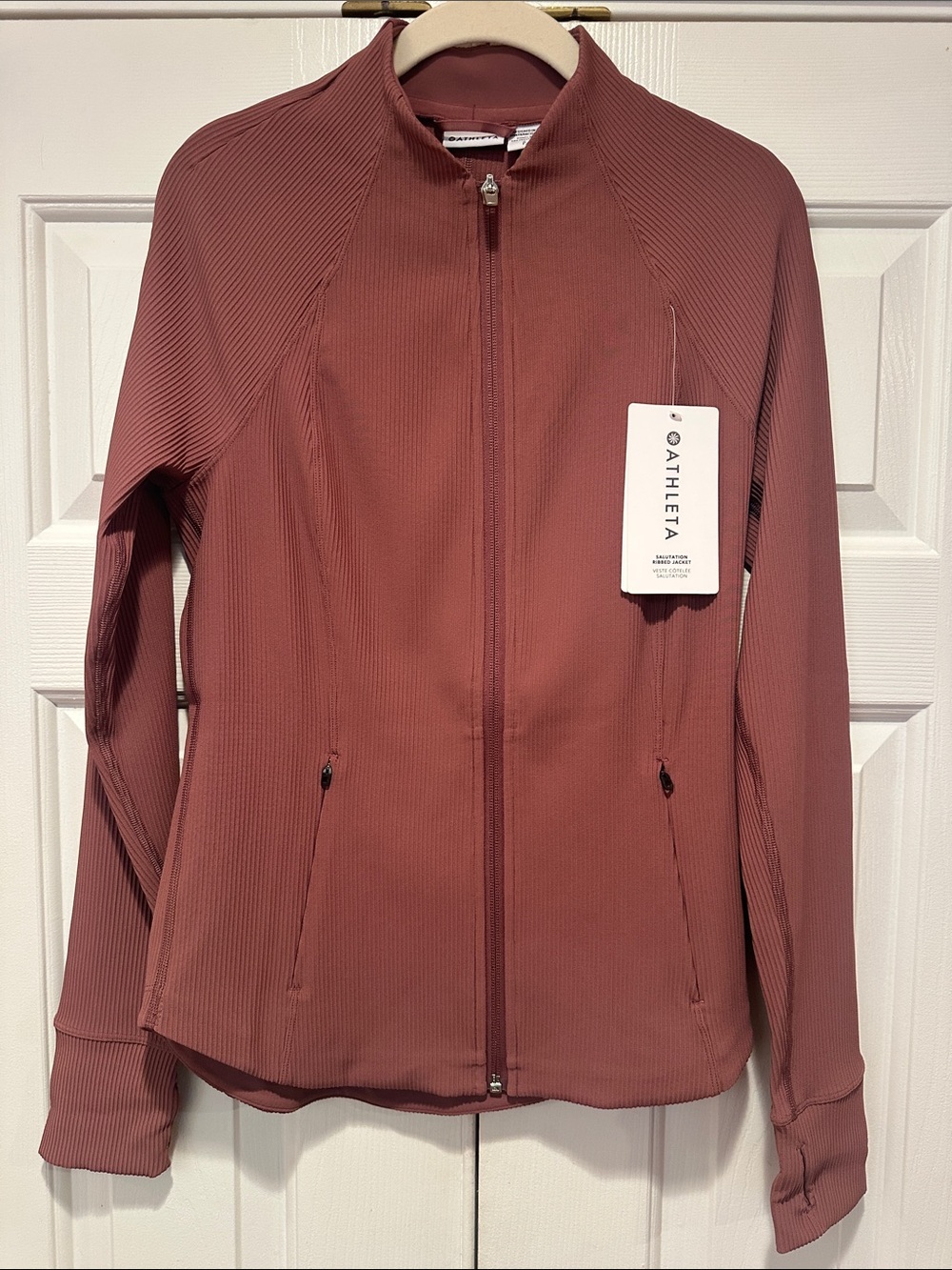 Athleta Women's Salutation Ribbed Zip Jacket in Dusty Rose size Small